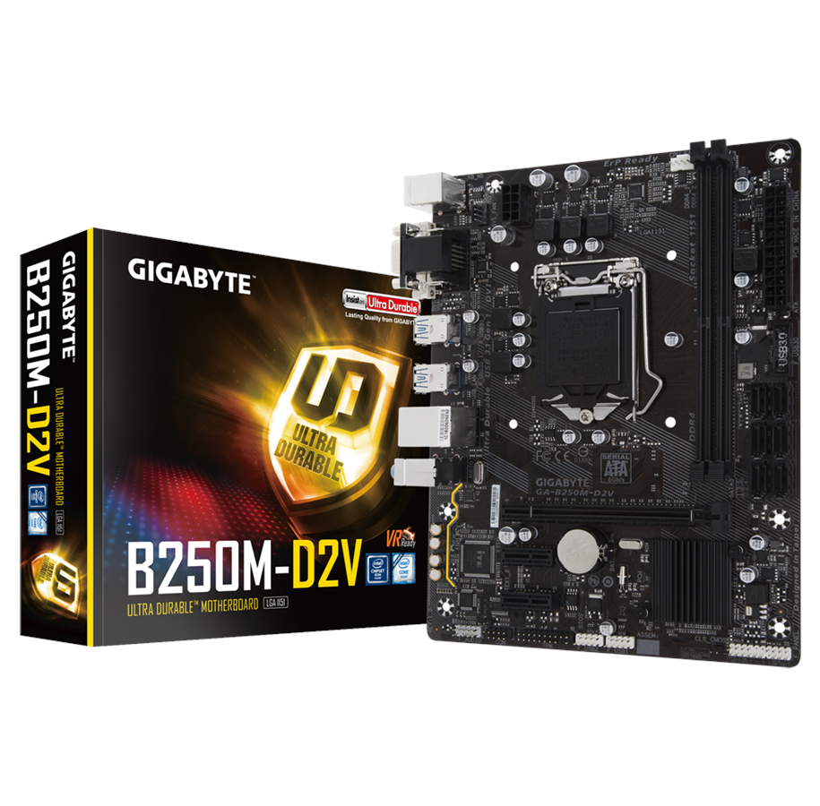 Emolevy - GIGABYTE GA-B250M-D2V Emolevy - Intel B250 - Intel LGA1151 socket - DDR4 RAM - Micro-ATX - GA-B250M-D2V
