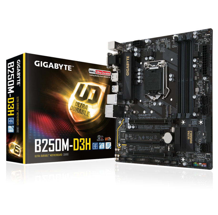 Emolevy - GIGABYTE GA-B250M-D3H Emolevy - Intel B250 - Intel LGA1151 socket - DDR4 RAM - Micro-ATX - GA-B250M-D3H