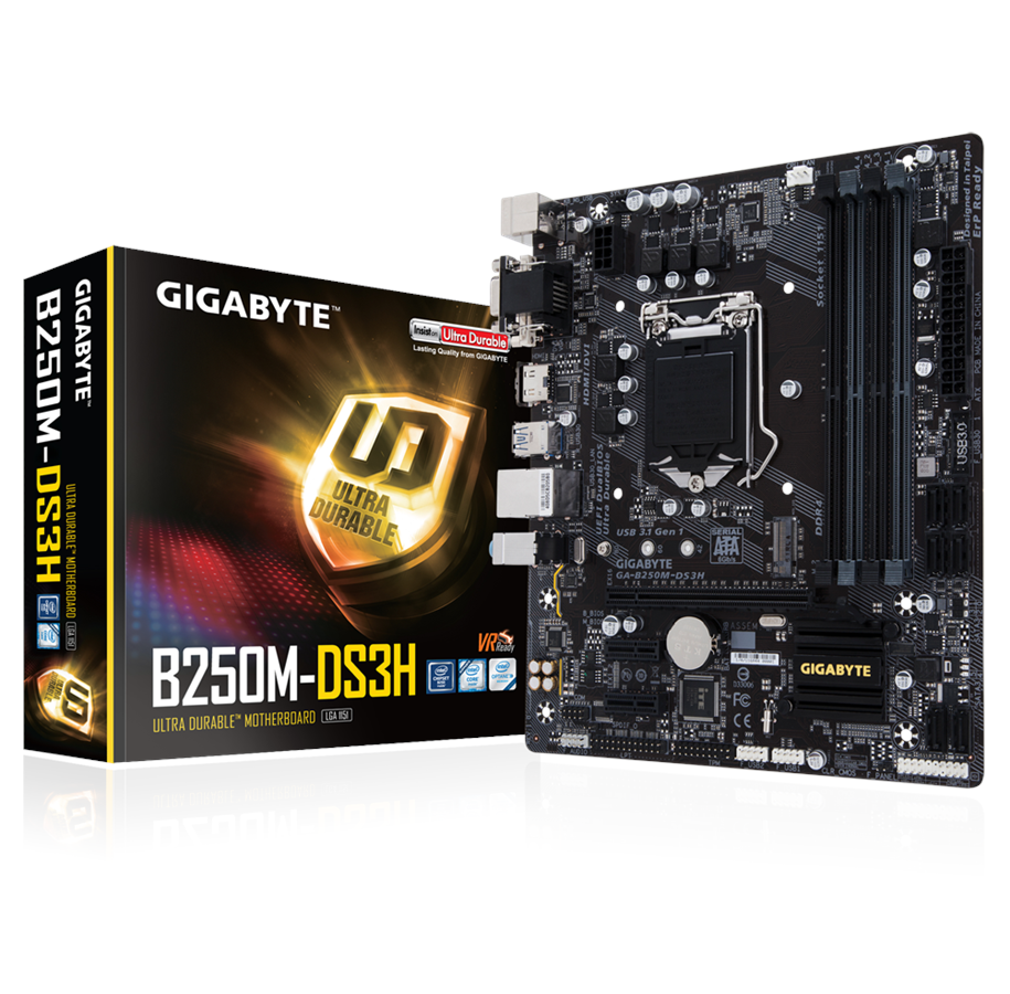 Emolevy - GIGABYTE GA-B250M-DS3H Emolevy - Intel B250 - Intel LGA1151 socket - DDR4 RAM - Micro-ATX - GA-B250M-DS3H