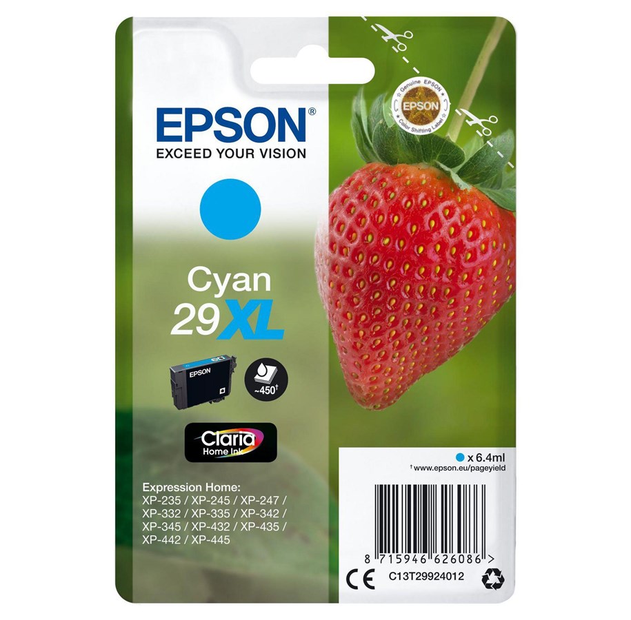 Mustepatruunat, värikasetit ja lisävarusteet - Epson 29XL - Syaani-muste - EPST299240