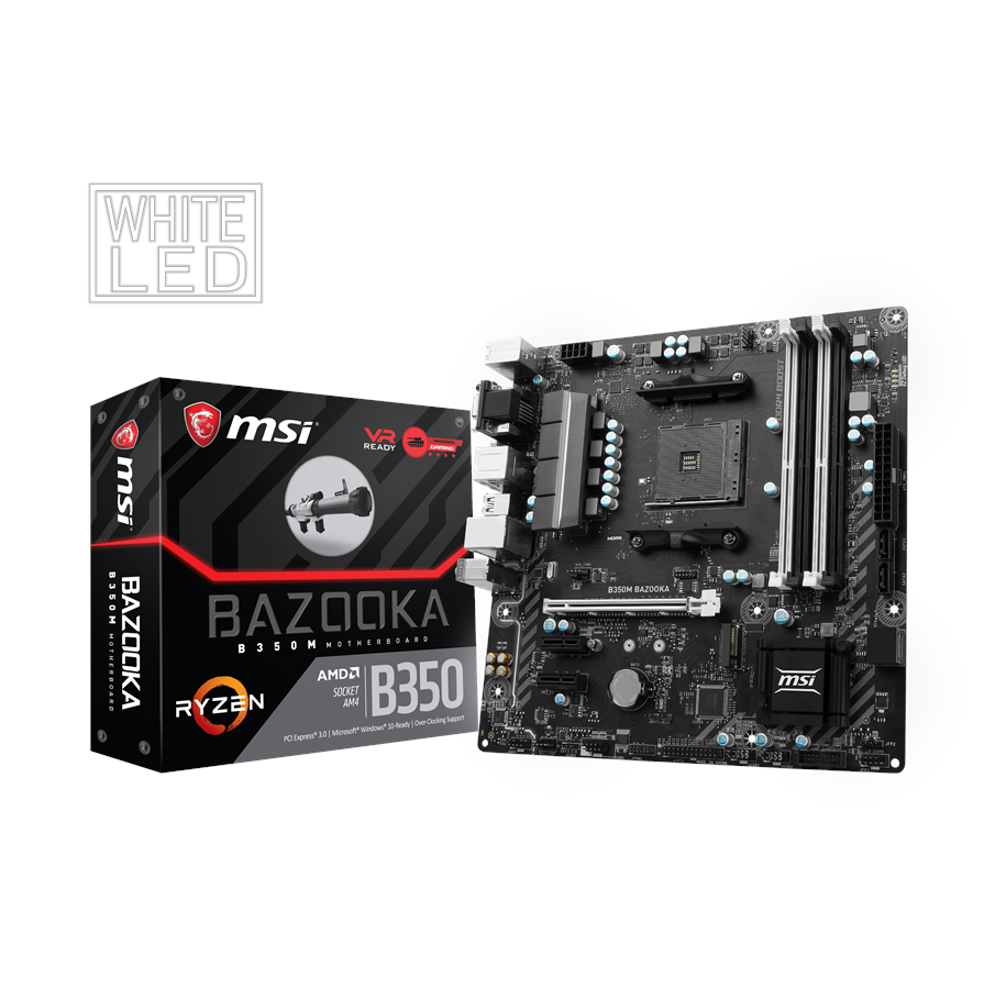 Emolevy - MSI B350M BAZOOKA Emolevy - AMD B350 - AMD AM4 socket - DDR4 RAM - Micro-ATX - B350M BAZOOKA
