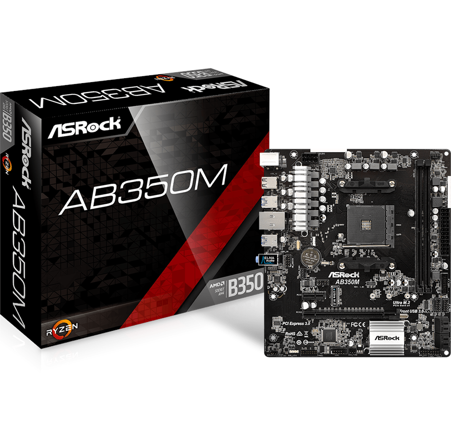 Emolevy - ASRock AB350M Emolevy - AMD B350 - AMD AM4 socket - DDR4 RAM - Micro-ATX - AB350M