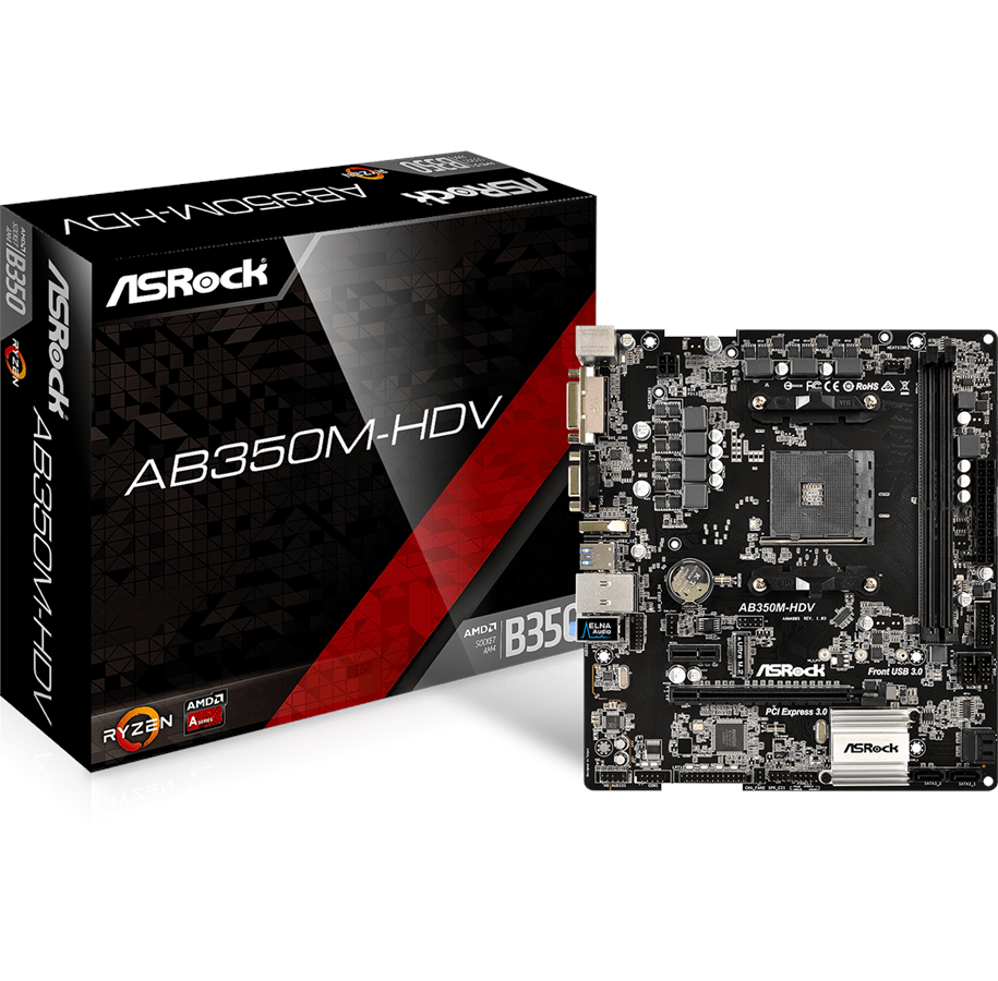 Emolevy - ASRock AB350M-HDV Emolevy - AMD B350 - AMD AM4 socket - DDR4 RAM - Micro-ATX - AB350M-HDV