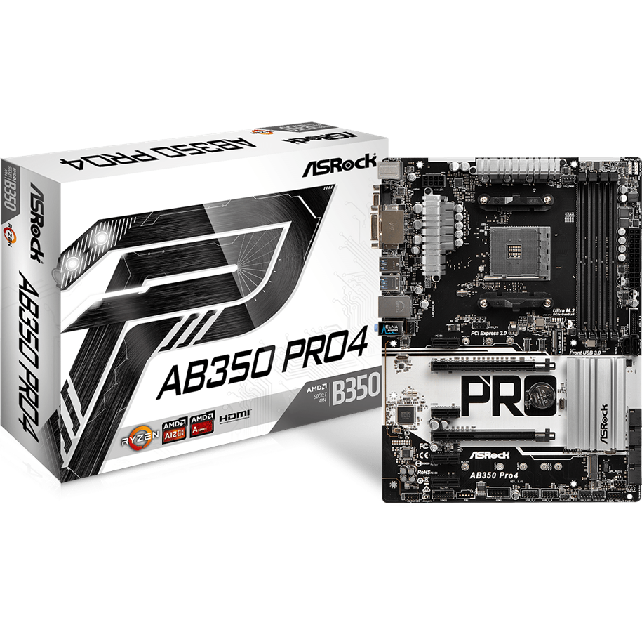 Emolevy - ASRock AB350 Pro4 Emolevy - AMD B350 - AMD AM4 socket - DDR4 RAM - ATX - AB350 PRO4