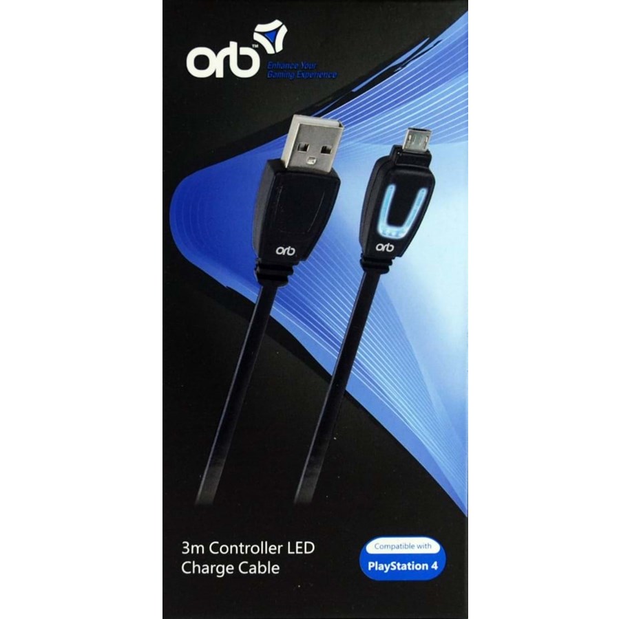 Pelit - lisävarusteet - Orb PS4 3m Controller LED Charge Cable - Wired Charging cable for wireless game controller - Sony PlayStation 4 - 6942949009130