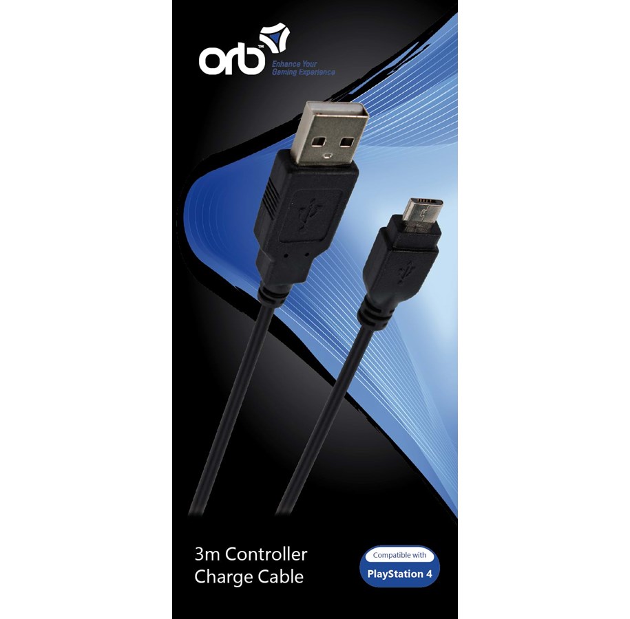 Pelit - lisävarusteet - Orb PS4 3 metrin ohjaimen latauskaapeli - Wired Charging cable for wireless game controller - Sony PlayStation 4 - 6942949009147