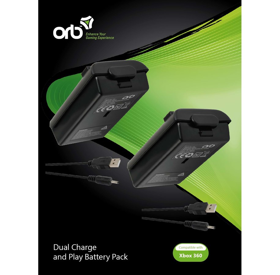 Pelit - lisävarusteet - Orb XBox 360 Dual Charge + Battery (Black) - Wired Charging cable for wireless game controller - Microsoft Xbox 360 - 5060060330863