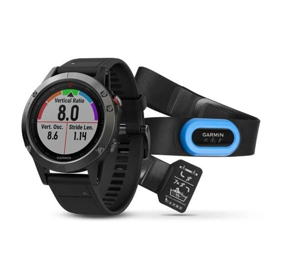 Älykellot, Urheilukellot & Aktiivisuusrannekkeet - Garmin fēnix 5 HRM-Bundle Slate Grey - Black Band - 010-01688-30