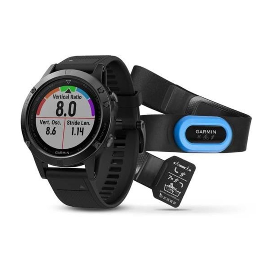 Älykellot, Urheilukellot & Aktiivisuusrannekkeet - Garmin fēnix 5 HRM-Bundle Sapphire Black - Black Band - 010-01688-32