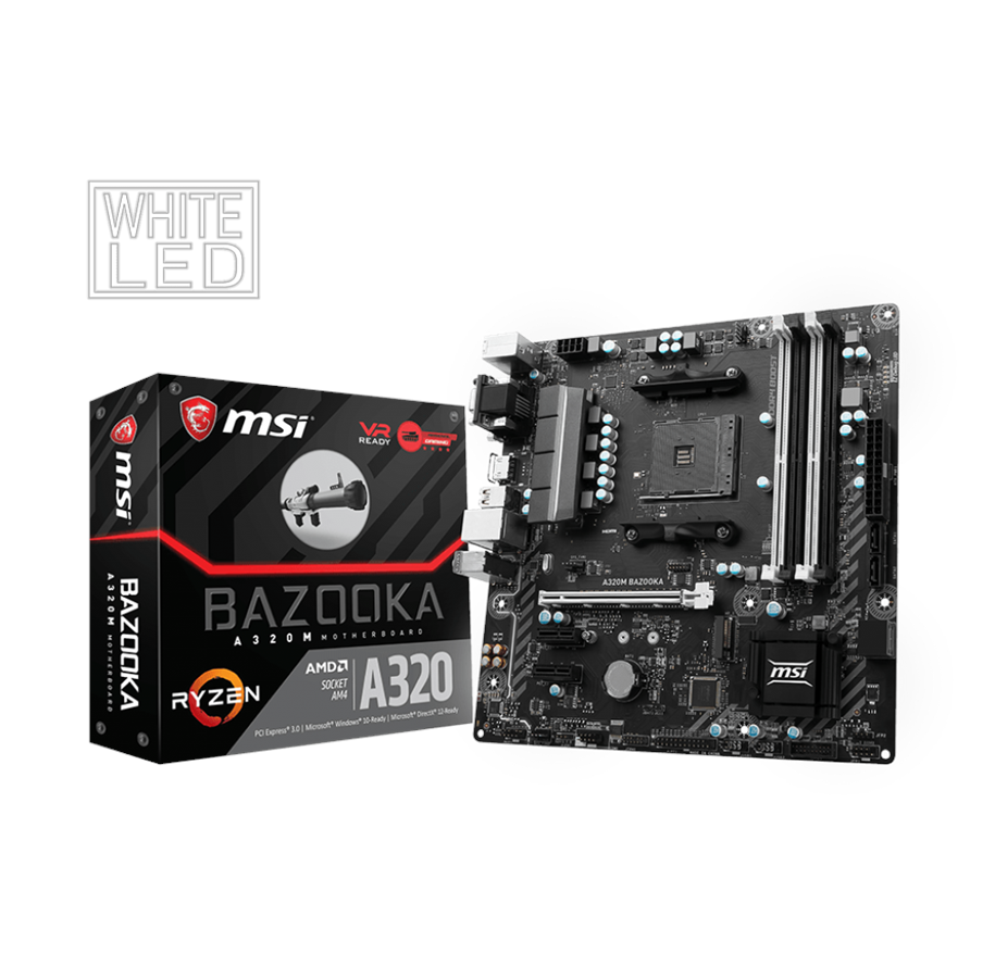 Emolevy - MSI A320M BAZOOKA Emolevy - AMD A320 - AMD AM4 socket - DDR4 RAM - Micro-ATX - A320M BAZOOKA