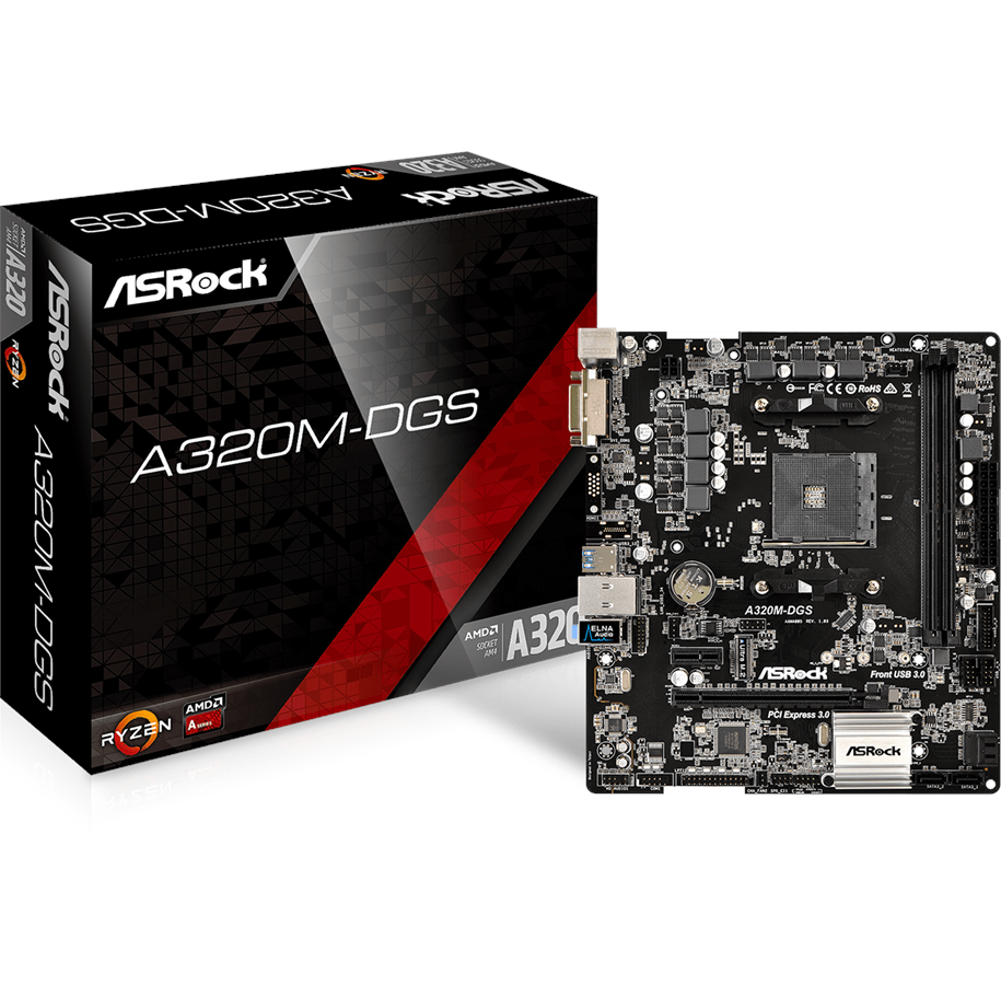 Emolevy - ASRock A320M-DGS Emolevy - AMD A320 - AMD AM4 socket - DDR4 RAM - Micro-ATX - A320M-DGS