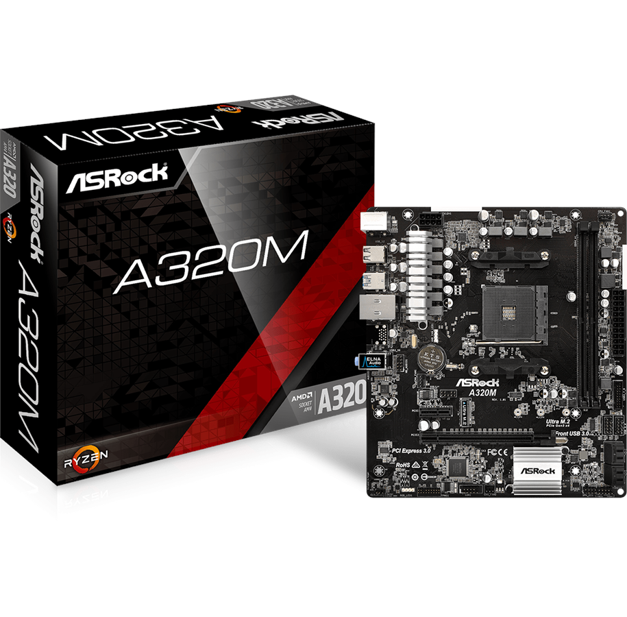 Emolevy - ASRock A320M Emolevy - AMD A320 - AMD AM4 socket - DDR4 RAM - Micro-ATX - A320M