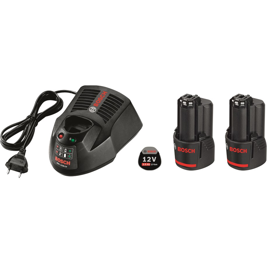 Akut ja laturit - Bosch Aloituspaketti 2 x GBA 12V 2.5Ah + GAL 1230 CV - 1600A004ZP
