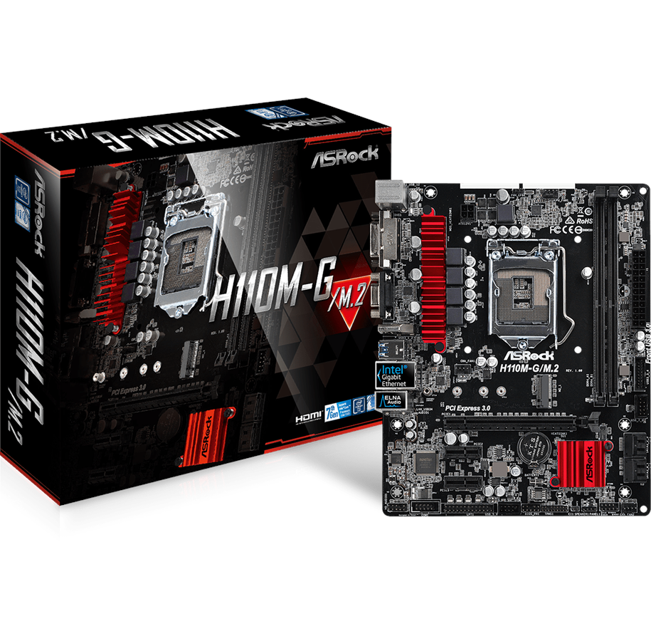 Emolevy - ASRock H110M-G/M.2 Emolevy - Intel H110 Express - Intel LGA1151 - DDR4 RAM - Micro-ATX - H110M-G/M.2