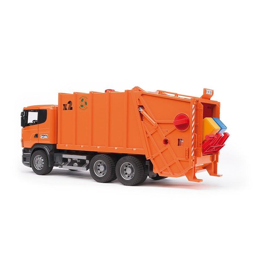 Leluautot - Bruder SCANIA R-series Garbage truck (orange) - 4001702035600