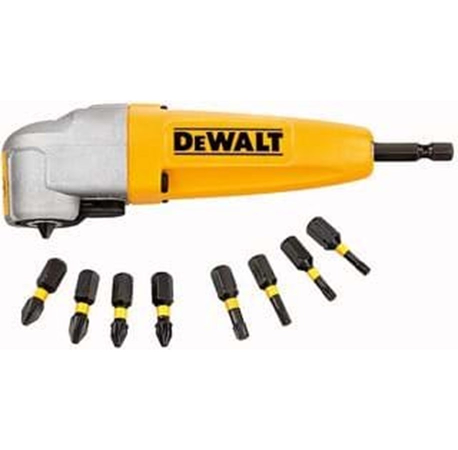 Ruuvi- ja Porakoneet - Dewalt 90° Right Angle Attachment 10 Piece Set With 9 x 25mm Screwdriver Bits - DT71517T-QZ