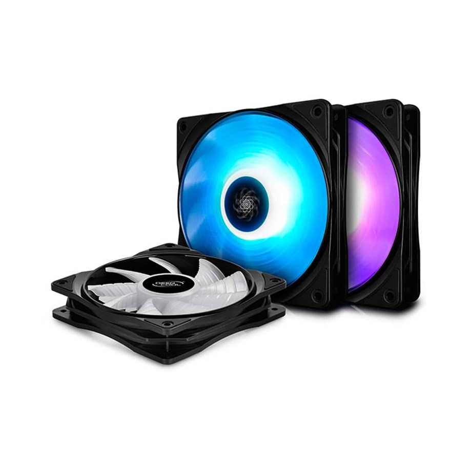 Kotelotuuletin - DeepCool RF120 RGB - 3 pack - Kotelotuuletin - 120mm - Musta RGB LED valolla - 27 dBA - DP-FRGB-RF120-3C