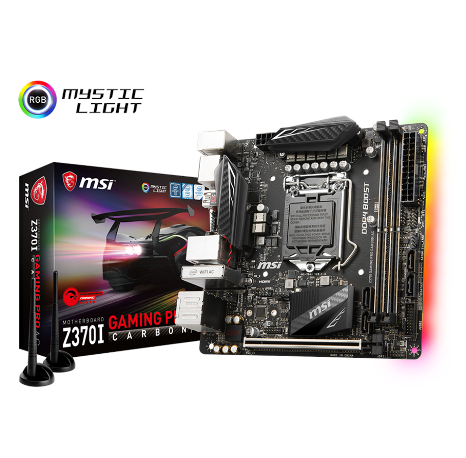 Emolevy - MSI Z370I GAMING PRO CARBON AC Emolevy - Intel Z370 - Intel LGA1151 socket - DDR4 RAM - Mini-ITX - Z370I GAMING PRO CARBON AC