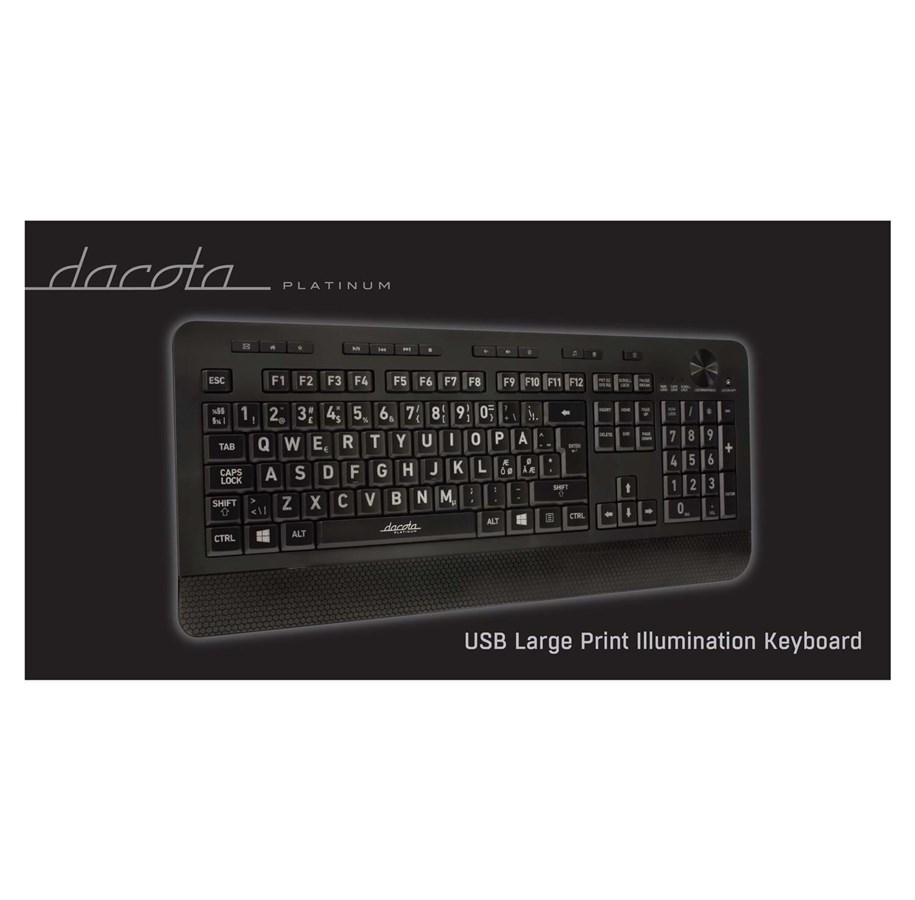 Näppäimistöt - Dacota Platinum Big Key Illumination Keyb. - Pohjoismainen - Musta - MG-K412