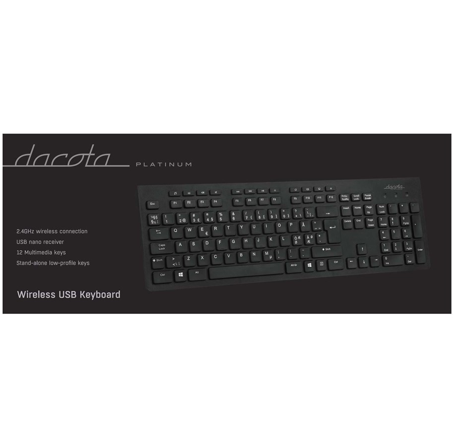 Näppäimistöt - Dacota Platinum Wireless Keyboard - Näppäimistö - Pohjoismainen - Musta - KA180G