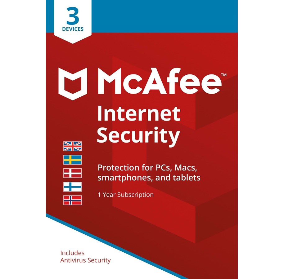 Antivirus & turvallisuus - McAfee Internet Security - licensabonnemet (1 år) - 3 enheder - Nordic Elektronisk - MIS006NR3RDD