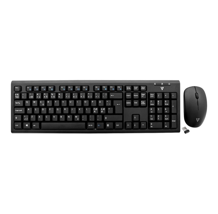 Näppäimistöt - V7 CKW200NORD - tastatur og mus-sæt - Nordisk - Näppäimistö ja Hiirisetti - Musta - CKW200NORD