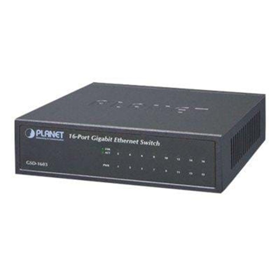 Kytkimet - PLANET 16-Port Desktop Gigabit Switch Metal (Exte - GSD-1603