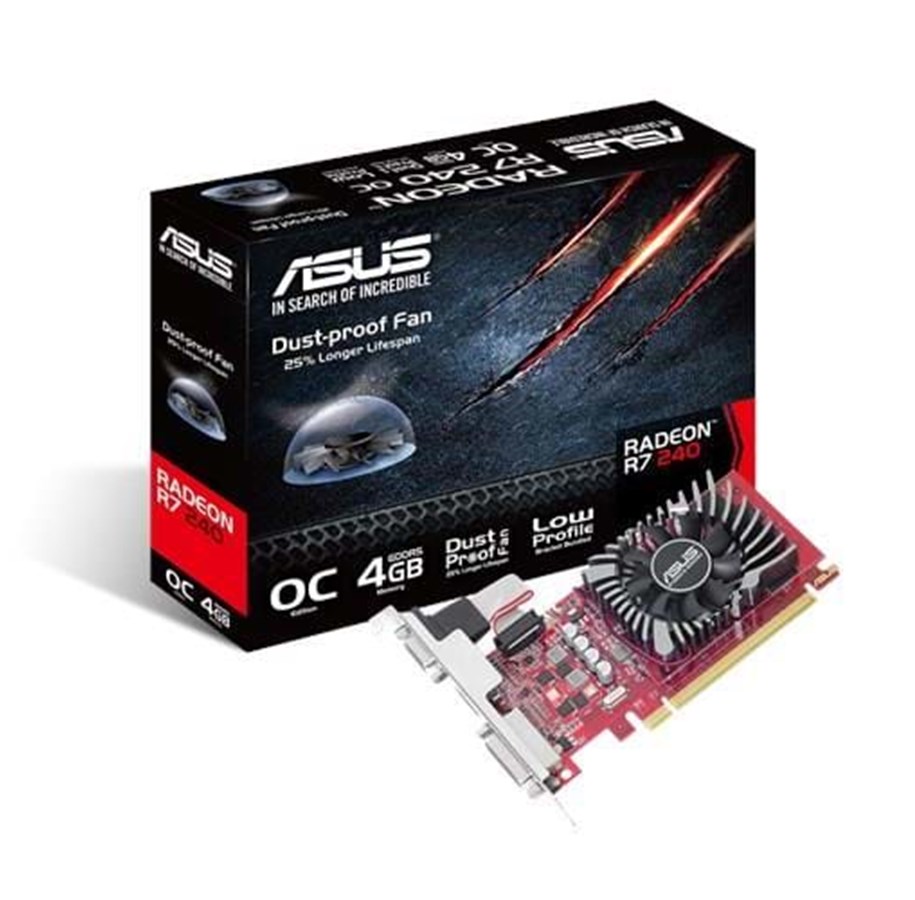 Näytönohjaimet - ASUS Radeon R7 240 Low Profile OC - 4GB GDDR5 RAM - Näytönohjaimet - 90YV0BG0-M0NA00