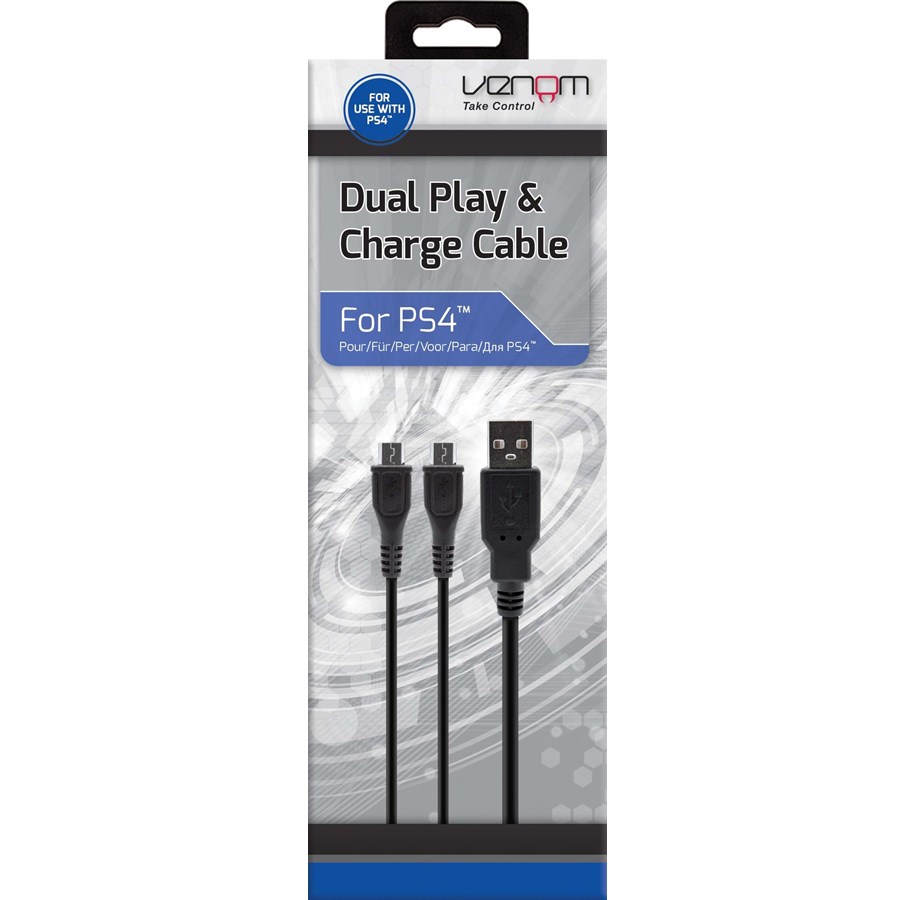 Pelit - lisävarusteet - Venom Dual charge and play cable PS4 - Wired Game console link cable kit - Sony PlayStation 4 - 5031300027942