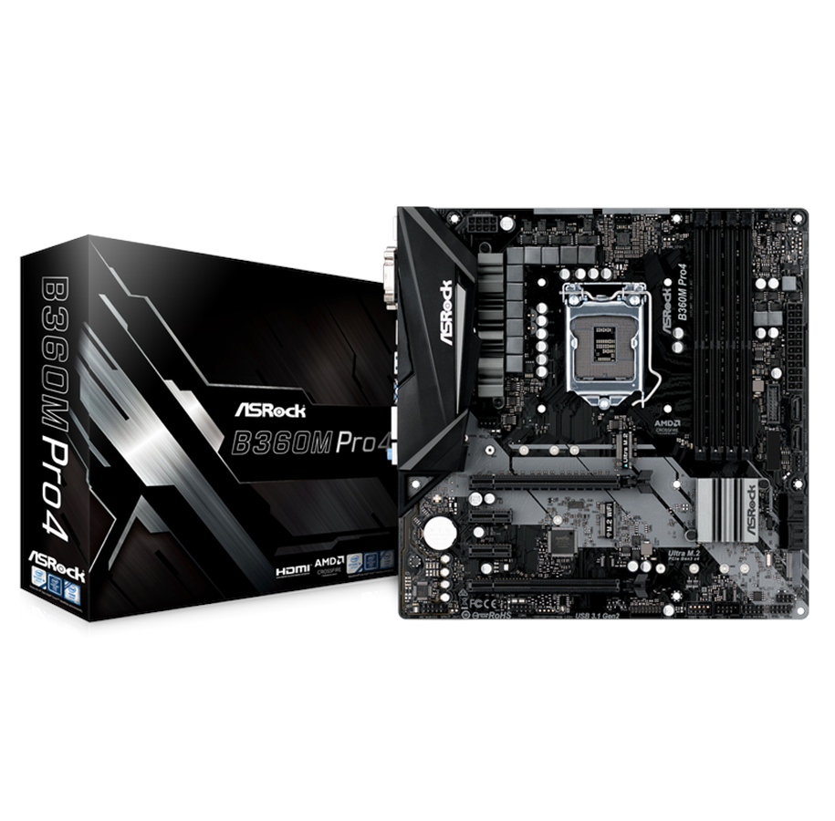Emolevy - ASRock B360M Pro4 Emolevy - Intel B360 - Intel LGA1151 socket - DDR4 RAM - Micro-ATX - 90-MXB760-A0UAYZ