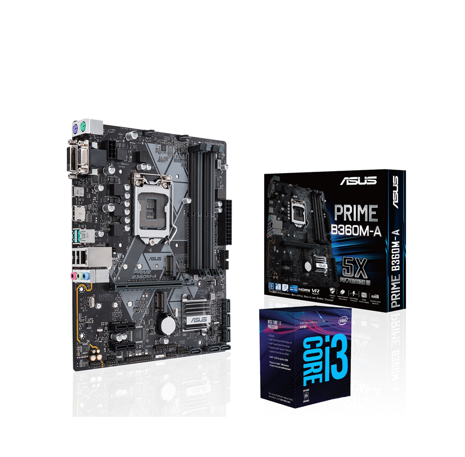 Emolevy - ASUS PRIME B360M-A + Intel i3-8100 CPU & Emolevy - Intel B360 - Intel LGA1151 socket - DDR4 RAM - Micro-ATX - B360M-A-i38100