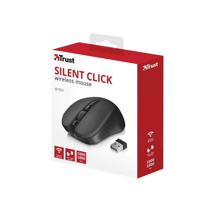 Hiiret - Trust Silent Click Mydo Wireless Mouse - Hiiri - 4 painiketta - Musta - 21869