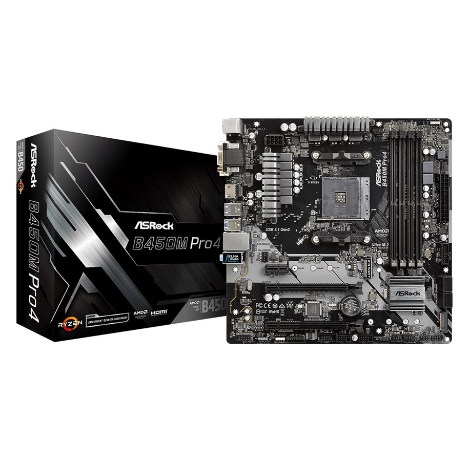Emolevy - ASRock B450M Pro4 Emolevy - AMD B450 - AMD AM4 - DDR4 RAM - Micro-ATX - 90-MXB8F0-A0UAYZ
