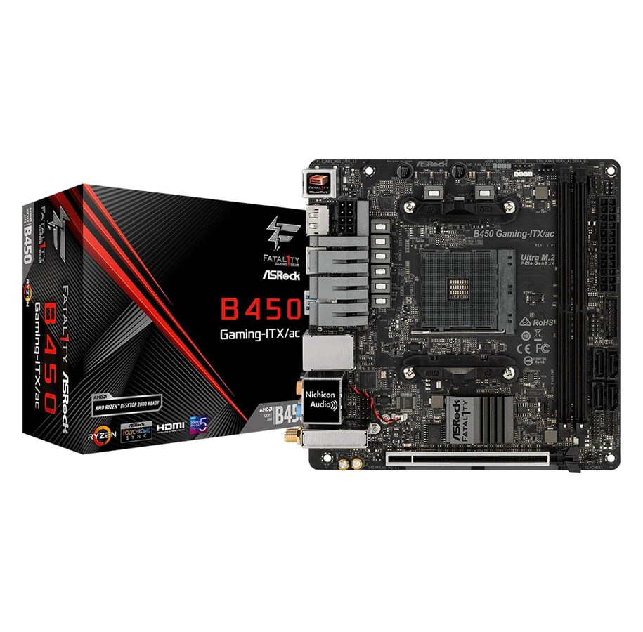 Emolevy - ASRock Fatal1ty B450 Gaming-ITX/ac Emolevy - AMD B450 - AMD AM4 - DDR4 RAM - Mini-ITX - 90-MXB870-A0UAYZ