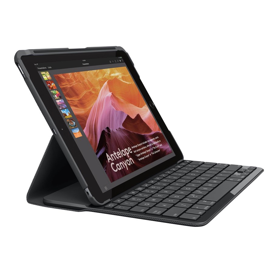 Näppäimistöt - Logitech Slim Folio iPad 9.7" (5th & 6th gen) - ND - Näppäimistö & Foliosetti - Pohjoismainen - Musta - 920-009023
