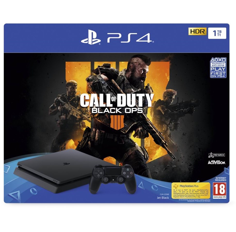 Pelikonsolit - Sony PlayStation 4 Slim Black - 1TB (Call of Duty: Black Ops 4 Bundle) - 711719758112