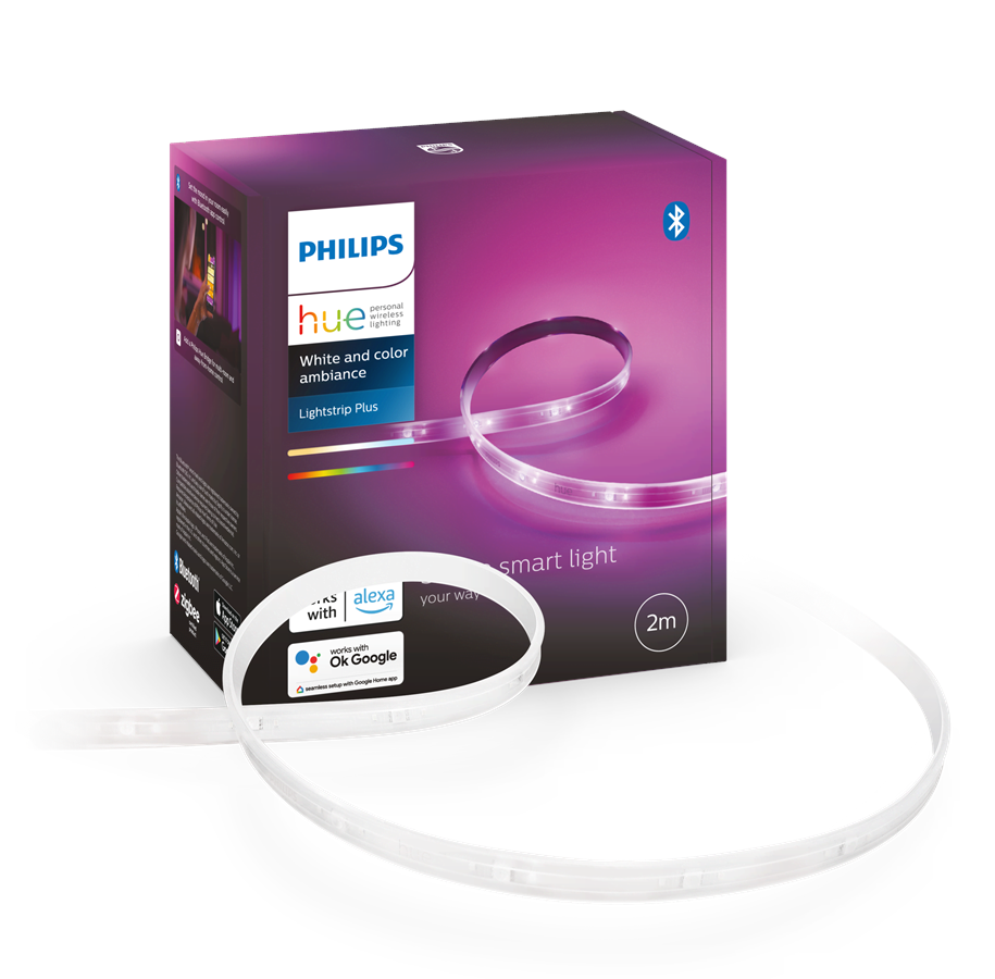 Smart Home - Älykoti - Philips Hue White & Color Ambiance Lightstrip Plus 2 m perusosa — 2 200–6 500 K + 16 miljoonaa väriä, 1 600 lm, Zigbee & Bluetooth, himmennettävä, ohjaus sovelluksessa & puhekomennoilla - 929002269101