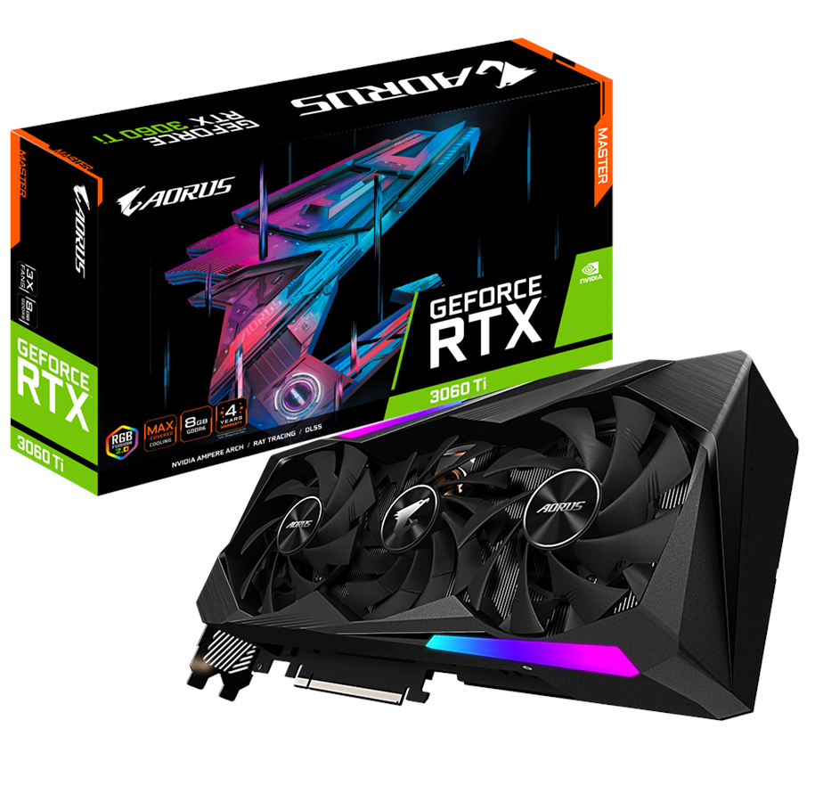 Näytönohjaimet - GIGABYTE GeForce RTX 3060 Ti AORUS Master - 8GB GDDR6 RAM - Näytönohjaimet - GV-N306TAORUS M-8GD