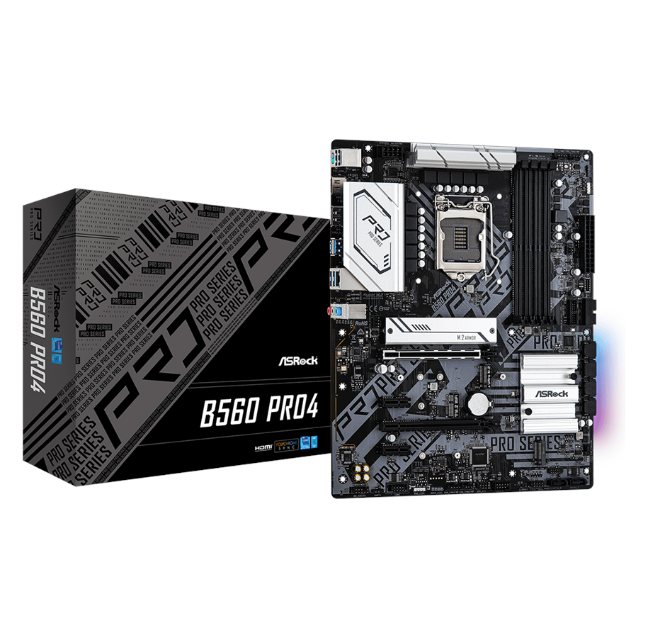 Emolevy - ASRock B560 Pro4 Emolevy - Intel B560 - Intel LGA1200 socket - DDR4 RAM - ATX - 90-MXBF10-A0UAYZ