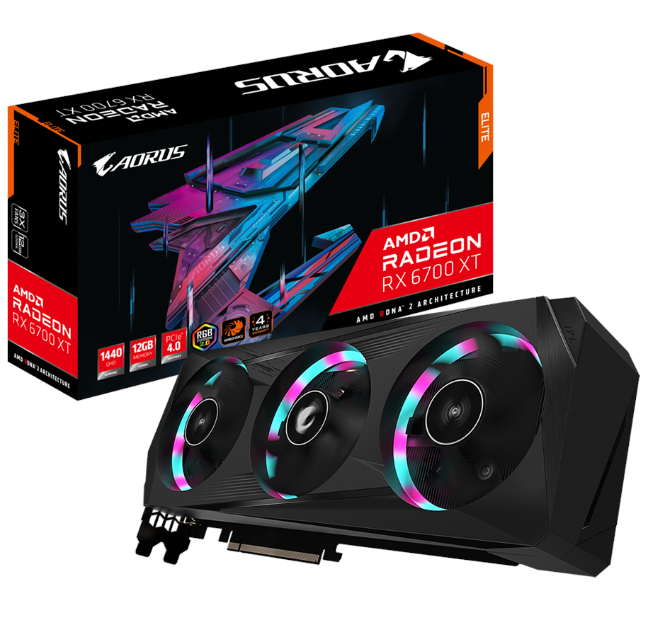 Näytönohjaimet - GIGABYTE Radeon RX 6700 XT AORUS Elite - 12GB GDDR6 RAM - Näytönohjaimet - GV-R67XTAORUS E-12GD
