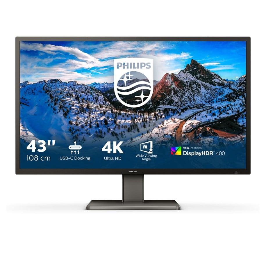 Näyttö - 43" Philips 439P1/00 - 3840x2160 (4K) - 60Hz - VA - 15W USB-C - KVM switch - 439P1/00