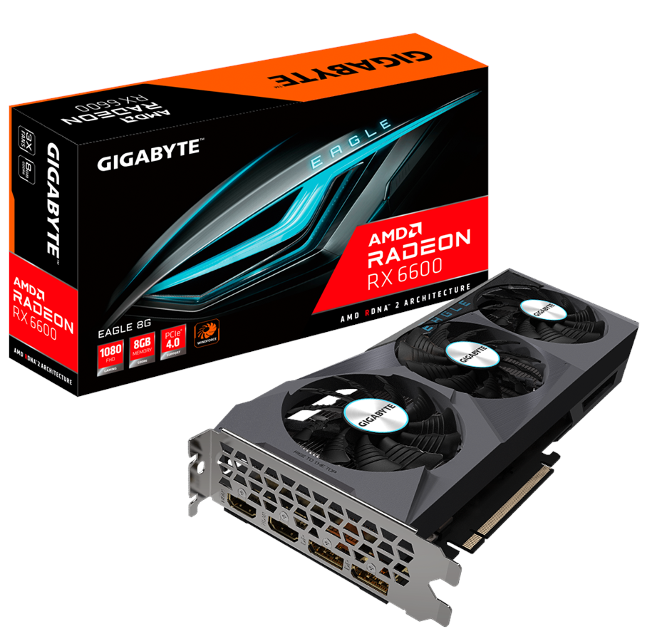Näytönohjaimet - GIGABYTE Radeon RX 6600 EAGLE - 8GB GDDR6 RAM - Näytönohjaimet - GV-R66EAGLE-8GD