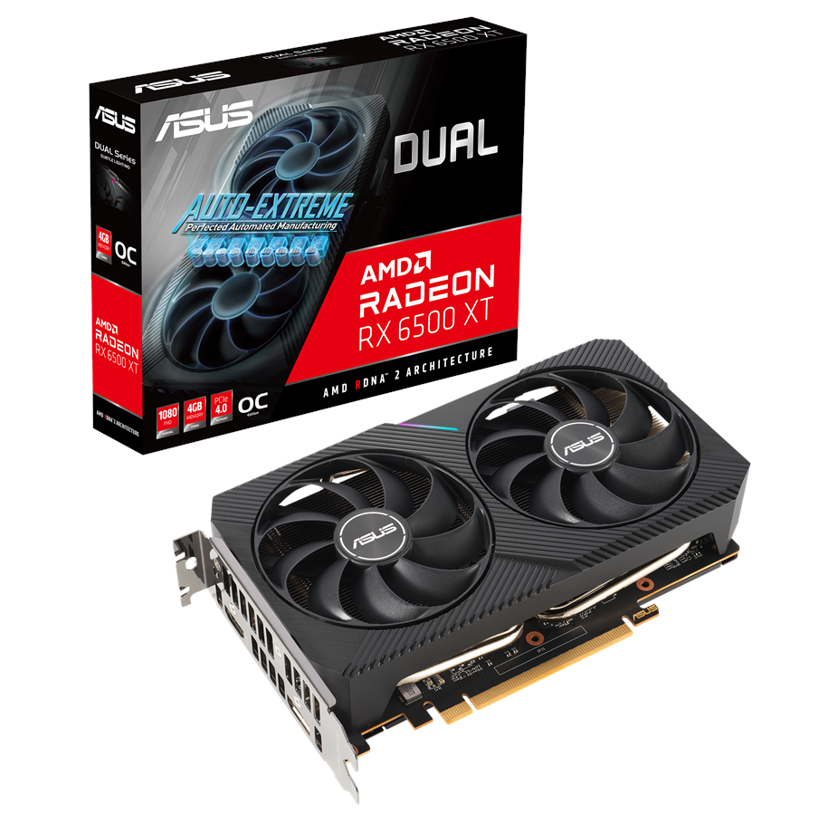 Näytönohjaimet - ASUS Radeon RX 6500 XT DUAL OC - 4GB GDDR6 RAM - Näytönohjaimet - 90YV0HA1-M0NA00