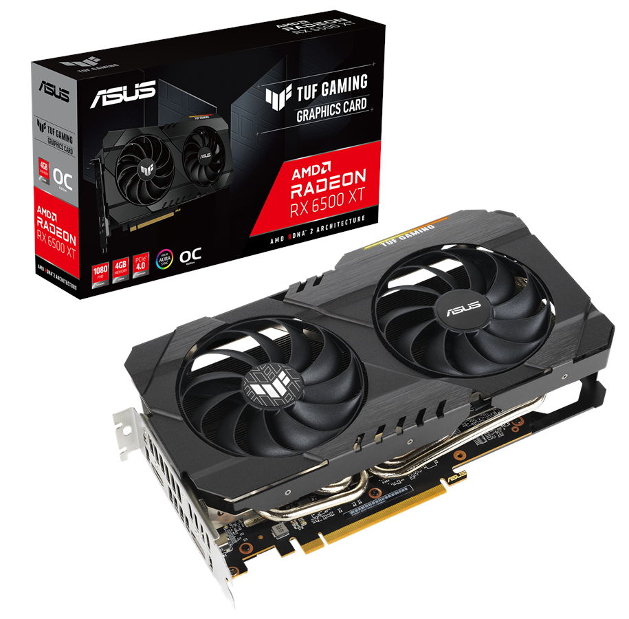 Näytönohjaimet - ASUS Radeon RX 6500 XT TUF OC - 4GB GDDR6 RAM - Näytönohjaimet - 90YV0HA0-M0NA00