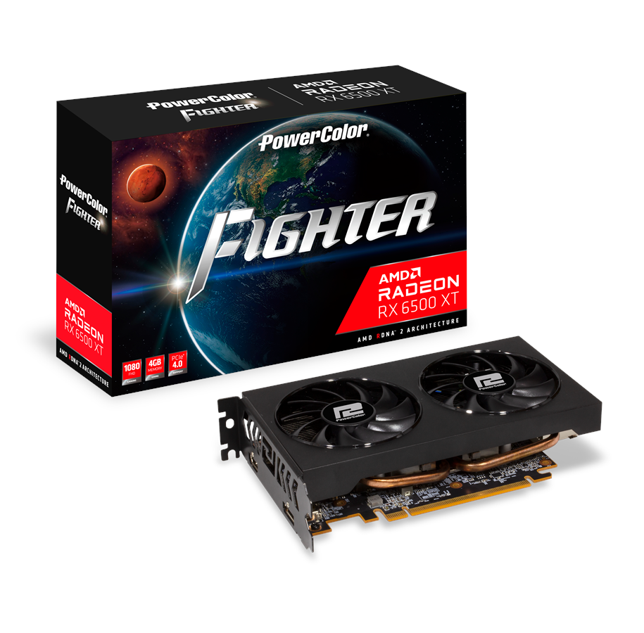 Näytönohjaimet - PowerColor Radeon RX 6500 XT Fighter - 4GB GDDR6 RAM - Näytönohjaimet - AXRX 6500XT 4GBD6-DH/OC
