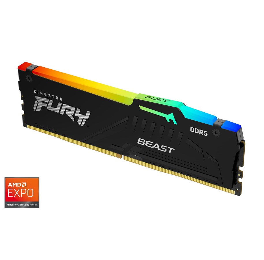 RAM - Kingston FURY Beast RGB DDR5-5200 - 8GB - CL36 - Single Channel (1 pcs) - AMD EXPO & Intel XMP - Musta RGB - KF552C36BBEA-8