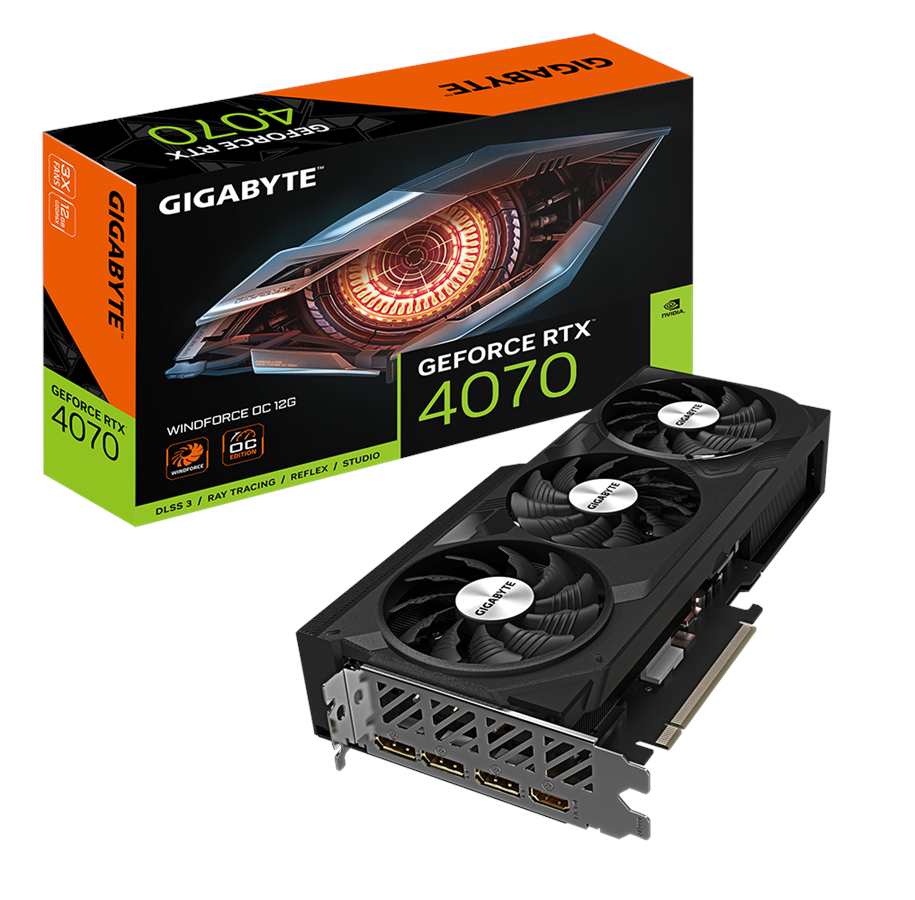 Näytönohjaimet - GIGABYTE GeForce RTX 4070 WindForce 3 OC - 12GB GDDR6X RAM - Näytönohjaimet - GV-N4070WF3OC-12GD
