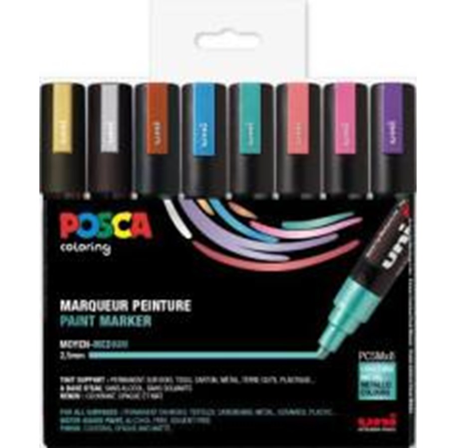 Harrastustarvikkeet - POSCA marker sæt PC-5M 8 ass. metallic. colors - 401625