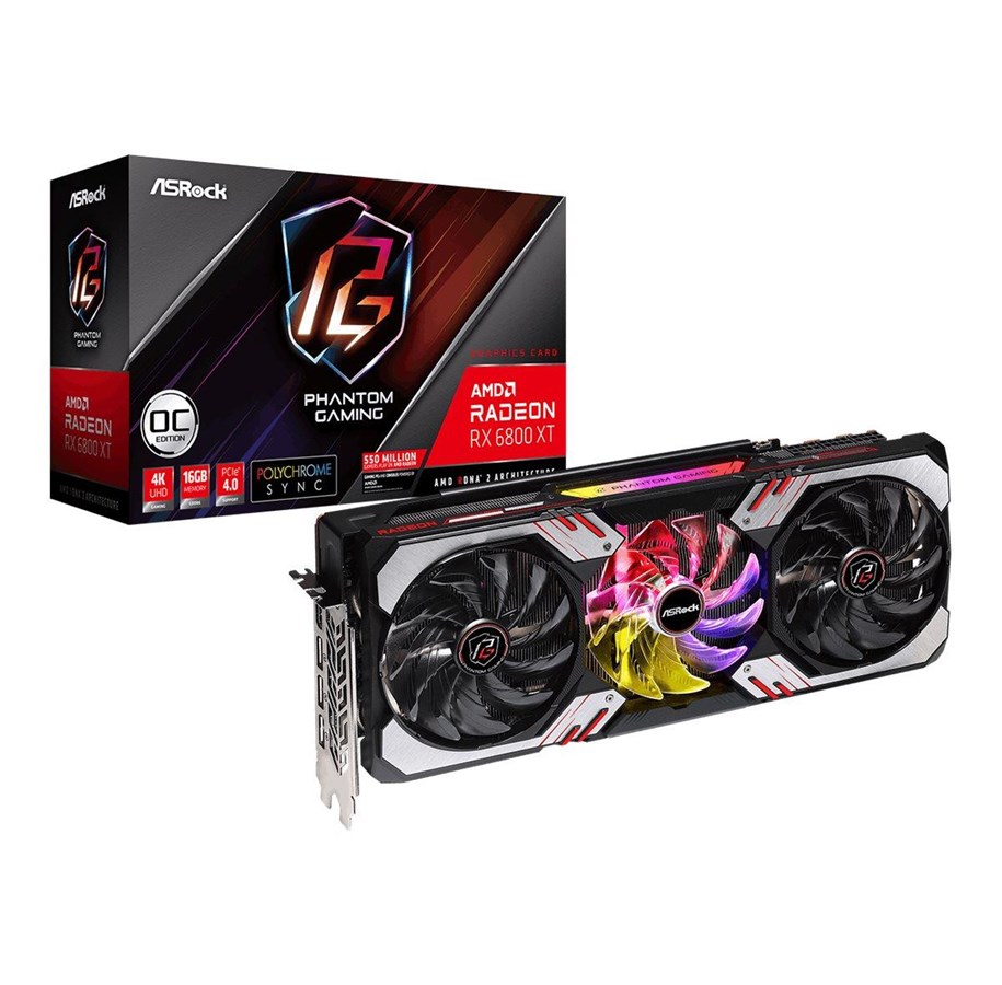 Näytönohjaimet - ASRock Radeon RX 6800 XT Phantom Gaming OC - 16GB GDDR6 RAM - Näytönohjaimet - 90-GA48ZZ-00UANF