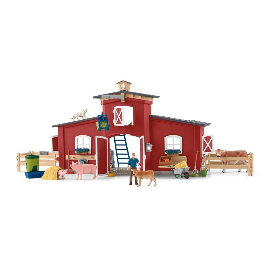 Schleich - Schleich Punainen Talli Eläimillä ja Tarvikkeilla - 42606